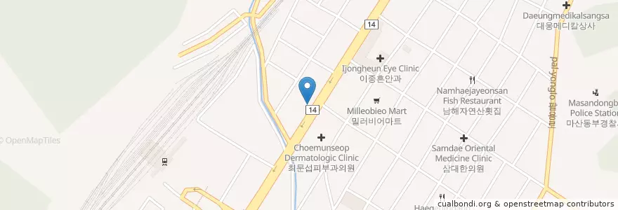 Mapa de ubicacion de 아름다운피부과의원 en 대한민국, 경상남도, 창원시, 마산회원구.