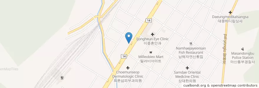 Mapa de ubicacion de 윤석인비뇨기과의원 en 대한민국, 경상남도, 창원시, 마산회원구.