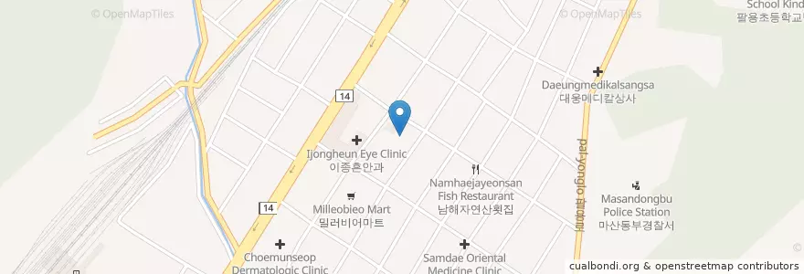 Mapa de ubicacion de 마산언어치료실 en 대한민국, 경상남도, 창원시, 마산회원구.