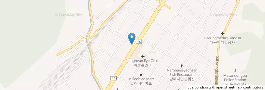 Mapa de ubicacion de 고려한의 en Республика Корея, Кёнсан-Намдо, 창원시, 마산회원구.