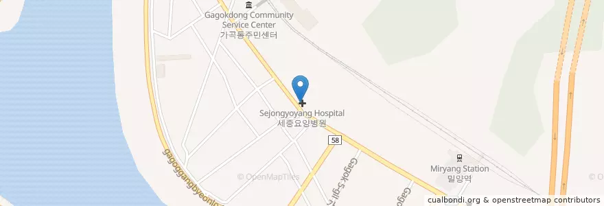 Mapa de ubicacion de 세종요양병원 en كوريا الجنوبية, 경상남도, 밀양시.