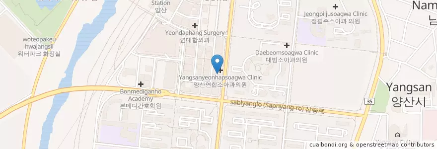Mapa de ubicacion de 유어스치과 양산 en Corée Du Sud, Gyeongsang Du Sud, 양산시.
