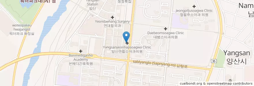 Mapa de ubicacion de 양산항맥외과의원 en Corea Del Sur, Gyeongsang Del Sur, 양산시.