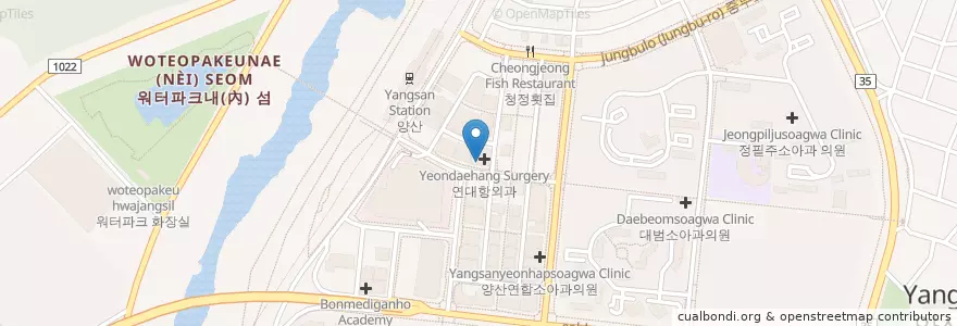 Mapa de ubicacion de 연대항외과의원 en Korea Selatan, Gyeongsang Selatan, 양산시.