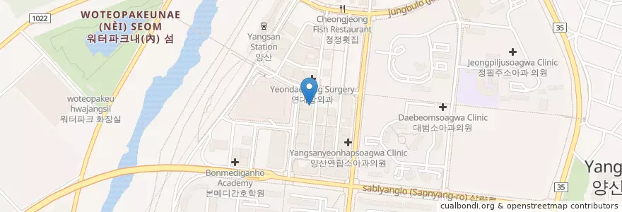 Mapa de ubicacion de 정구충성형외과의원 en 大韓民国, 慶尚南道, 梁山市.