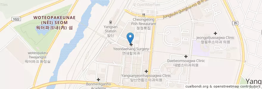 Mapa de ubicacion de 연대항외과 en Corea Del Sud, Sud Gyeongsang, 양산시.