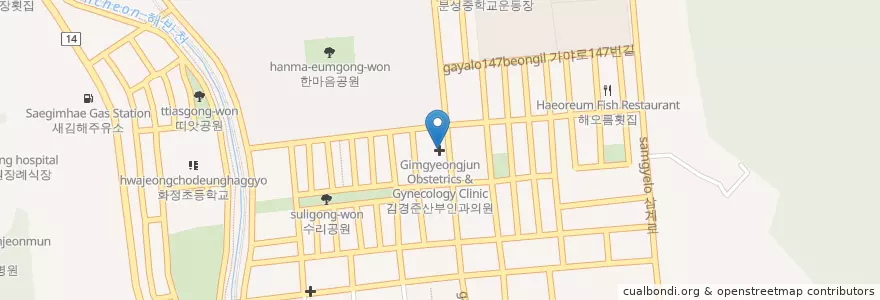 Mapa de ubicacion de 김경준산부인과 en Korea Selatan, Gyeongsang Selatan, 김해시.