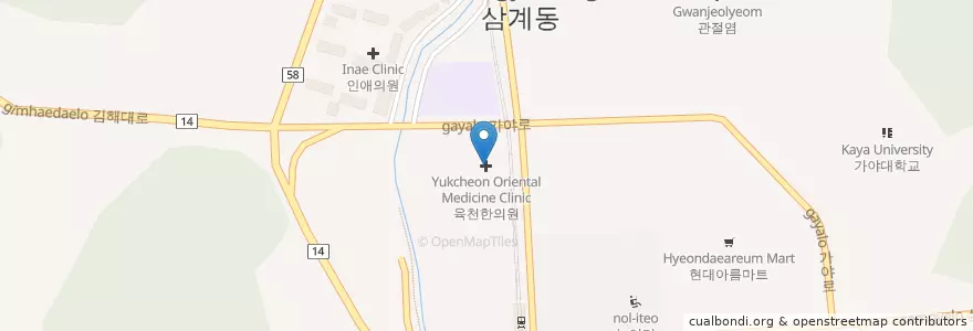 Mapa de ubicacion de 육천한의원 en Güney Kore, 경상남도, 김해시.