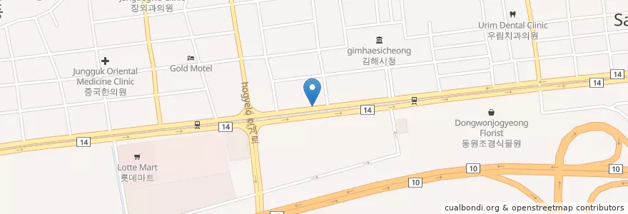 Mapa de ubicacion de 한솔요양병원 en 大韓民国, 慶尚南道, 金海市.