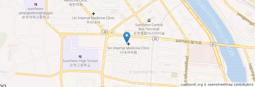 Mapa de ubicacion de 평강한의원 en Zuid-Korea, Jeollanam-Do, 순천시.