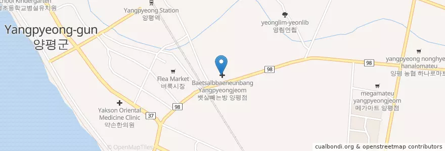 Mapa de ubicacion de 뱃살빼는방 양평점 en Korea Selatan, Gyeonggi, 양평군.