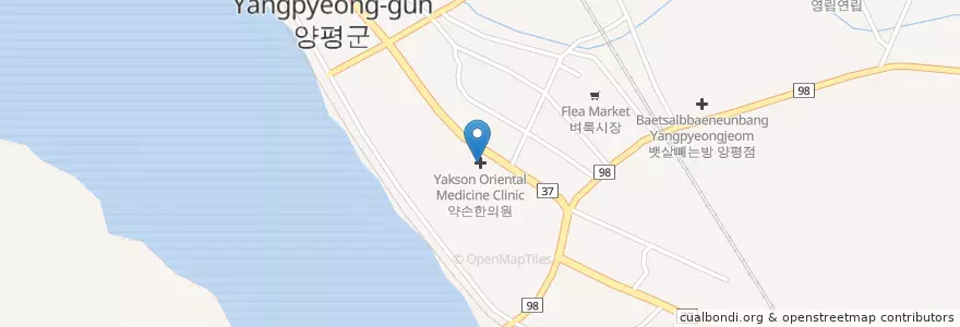 Mapa de ubicacion de 약손한의원 en 대한민국, 경기도, 양평군.