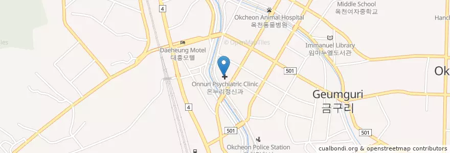 Mapa de ubicacion de 온누리정신과 en Corea Del Sur, Chungcheong Del Norte, 옥천군.
