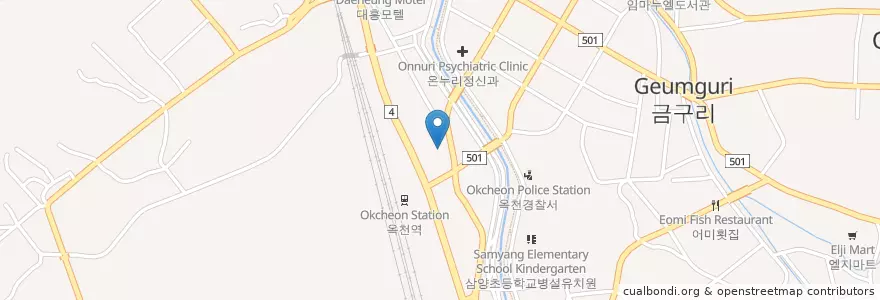 Mapa de ubicacion de 민들레안과 en 대한민국, 충청북도, 옥천군.
