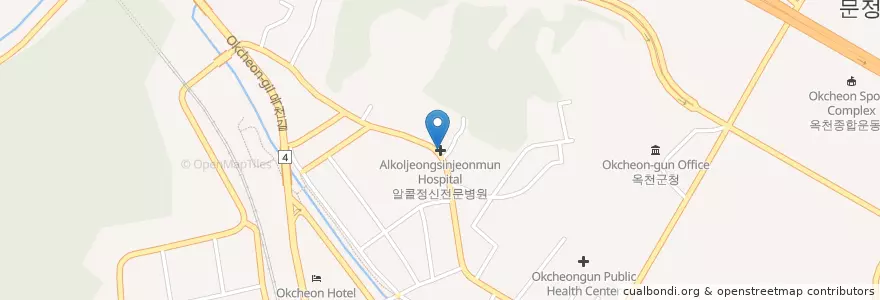 Mapa de ubicacion de 알콜정신전문병원 en Güney Kore, 충청북도, 옥천군.