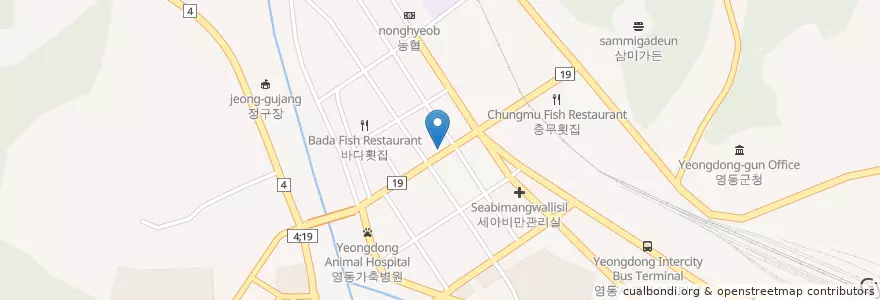 Mapa de ubicacion de 조은안과 en 大韓民国, 忠清北道, 永同郡.