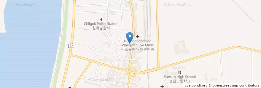 Mapa de ubicacion de 왜관 편한속내과 en Corea Del Sur, Gyeongsang Del Norte, 칠곡군.