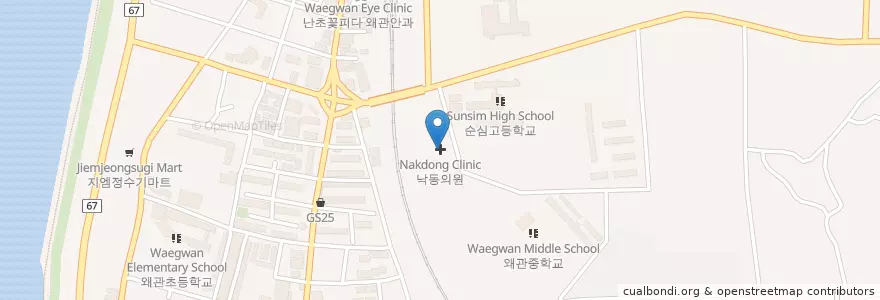 Mapa de ubicacion de 낙동의원 en Corée Du Sud, Gyeongsang Du Nord, 칠곡군.