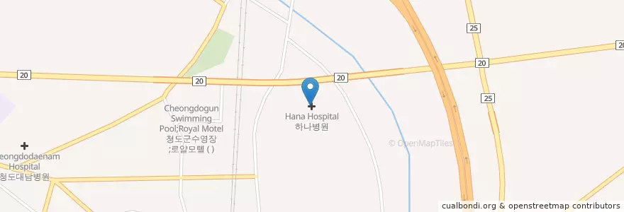 Mapa de ubicacion de 하나병원 en Südkorea, Gyeongsangbuk-Do, 청도군, 청도읍.