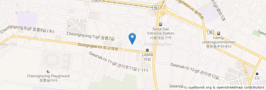 Mapa de ubicacion de 세종사우나 en Corea Del Sud, Seul, 관악구, 청룡동.