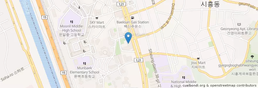 Mapa de ubicacion de 청수여성대중사우나 en Corée Du Sud, Séoul, 금천구, 시흥1동.