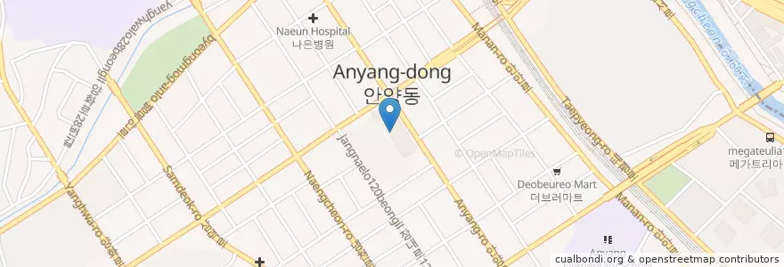 Mapa de ubicacion de 아울렛24시불한증막사우나 en كوريا الجنوبية, 경기도, 안양시, 만안구.