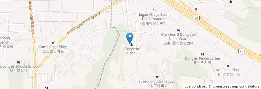 Mapa de ubicacion de 신언사 en Corea Del Sur, Daegu, 수성구, 만촌동.