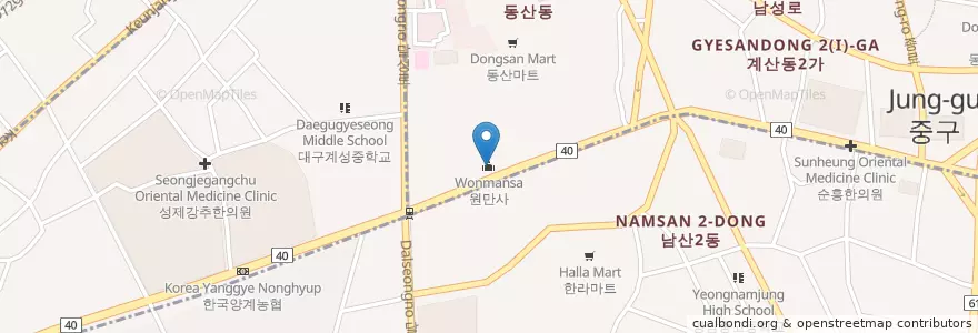 Mapa de ubicacion de 원만사 en 大韓民国, 大邱, 中区, 성내동.