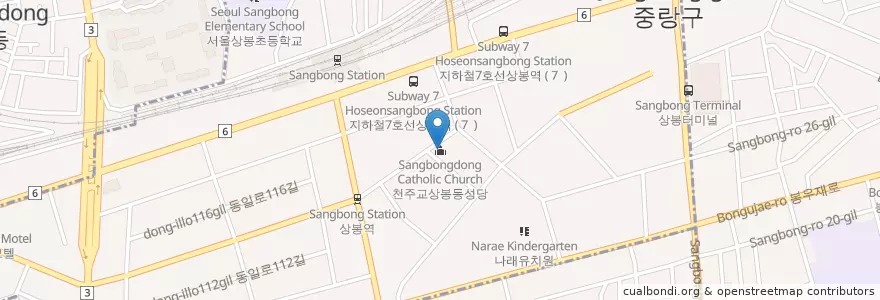 Mapa de ubicacion de 천주교상봉동성당 en Республика Корея, Сеул, 중랑구.