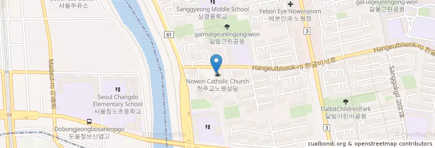 Mapa de ubicacion de 천주교노원성당 en Güney Kore, Seul, 노원구, 상계8동.