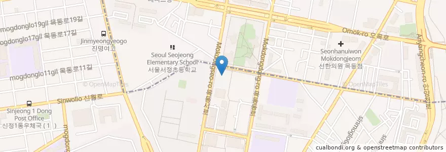 Mapa de ubicacion de 천주교목동성당 en 대한민국, 서울, 양천구, 목1동.