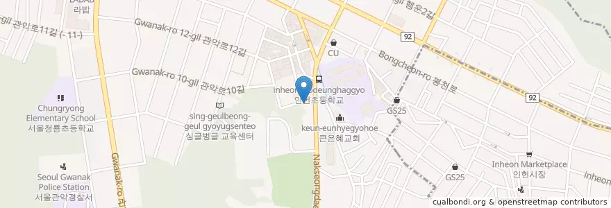Mapa de ubicacion de 낙성대동성당 en Güney Kore, Seul, 관악구.