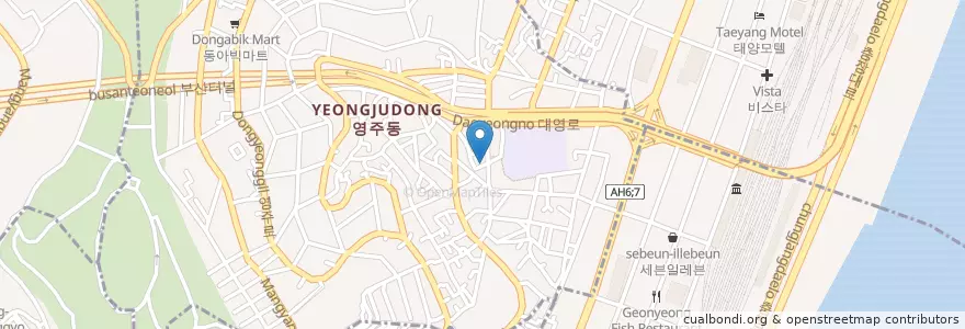 Mapa de ubicacion de 천주교부산교구영주성당 en Coreia Do Sul, Busan, 중구, 영주동.