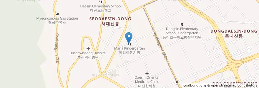 Mapa de ubicacion de 천주교부산교구서대신성당 en 대한민국, 부산, 서구, 서대신동.