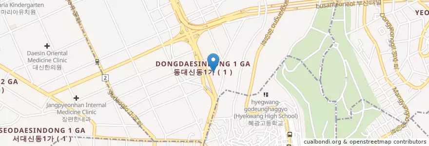 Mapa de ubicacion de Dongdaesindong Catholic Church en South Korea, Busan, Dongdaesin-Dong.