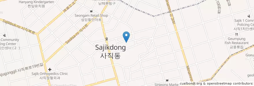 Mapa de ubicacion de 천주교부산교구사직대건성당 en 대한민국, 부산, 동래구, 사직동.