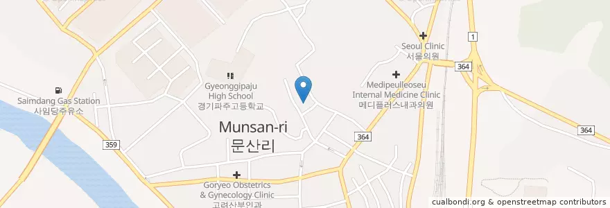 Mapa de ubicacion de 천주교 문산성당 en Республика Корея, Кёнгидо, Пхаджу, 문산읍.