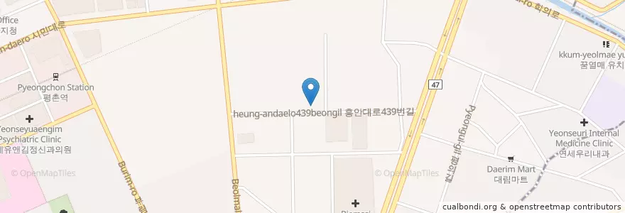 Mapa de ubicacion de 벌말성당 en Республика Корея, Кёнгидо, 안양시, 동안구, 관양동.