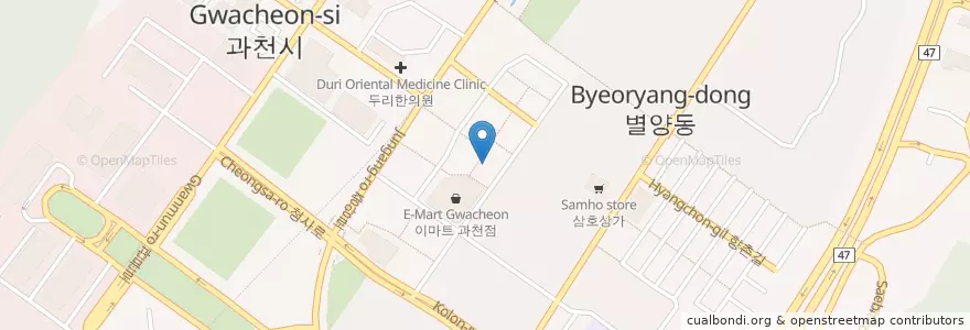 Mapa de ubicacion de 별양동성당 en Zuid-Korea, Gyeonggi-Do, 과천시.