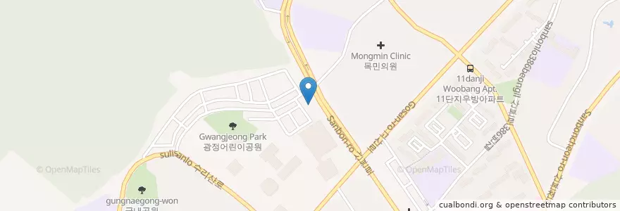 Mapa de ubicacion de 천주교산본성당 en Güney Kore, 경기도, 군포시, 광정동.