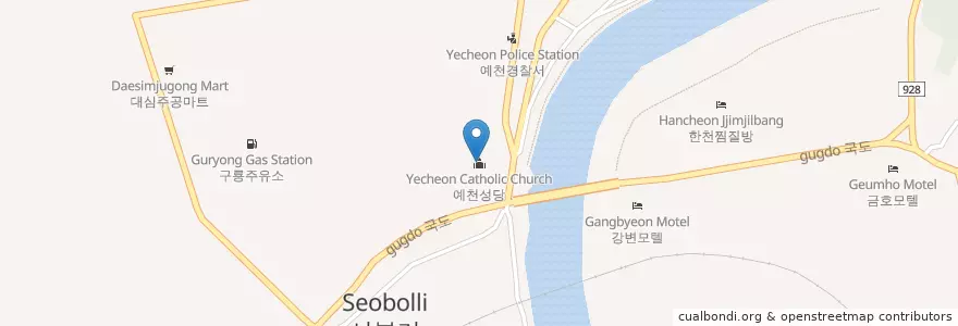 Mapa de ubicacion de 예천성당 en 대한민국, 경상북도, 예천군.
