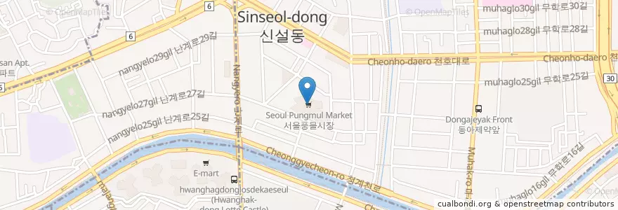 Mapa de ubicacion de 서울풍물시장 en Corea Del Sur, Seúl, 용신동.