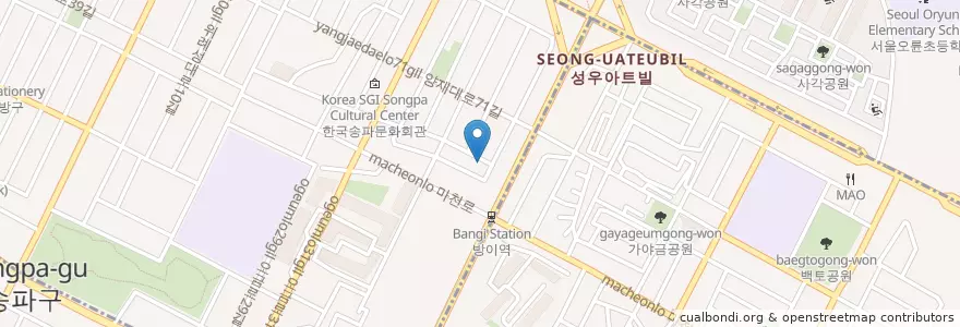 Mapa de ubicacion de 기업사회공헌연구소 en 대한민국, 서울, 송파구, 방이1동.