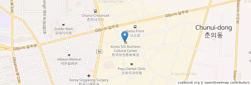 Mapa de ubicacion de 한국SGI부천문화회관 en كوريا الجنوبية, 경기도, 부천시.