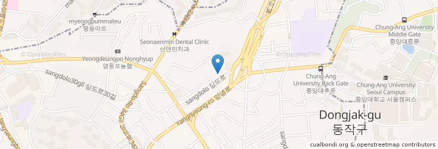 Mapa de ubicacion de 한국SGI동작문화회관 en کره جنوبی, سئول, 동작구, 상도1동, 상도2동.