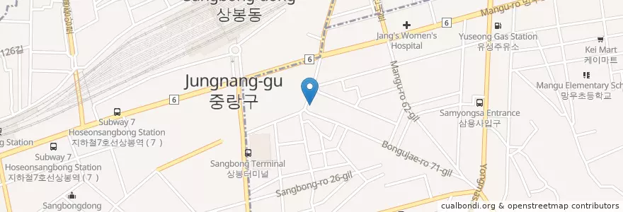 Mapa de ubicacion de 한국SGI동서울문화회관 en Güney Kore, Seul, 중랑구, 망우본동.