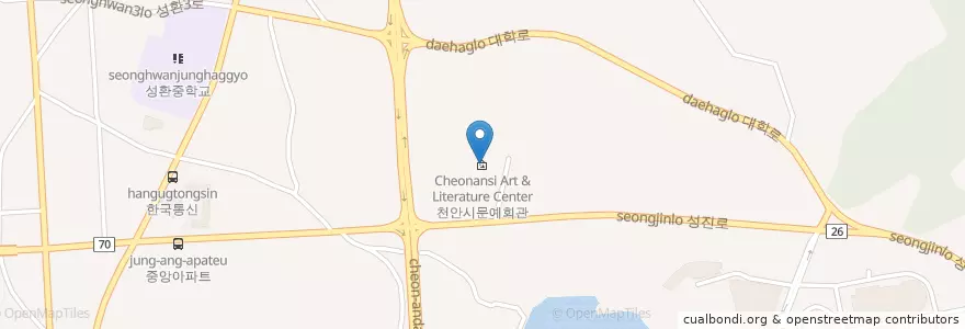 Mapa de ubicacion de Cheonansi Art & Literature Center en South Korea, Chungcheongnam-Do, Cheonan-Si, Seobuk-Gu, Seonghwan-Eup.