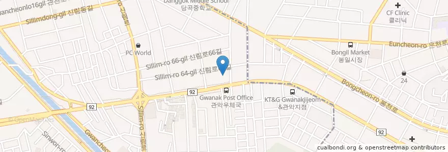 Mapa de ubicacion de 관악우체국 en Südkorea, Seoul, 관악구, 신림동.