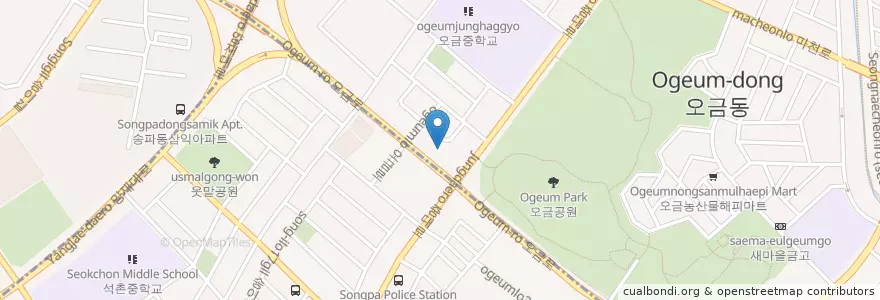 Mapa de ubicacion de 서울 송파우체국 en Республика Корея, Сеул, 송파구, 오금동.