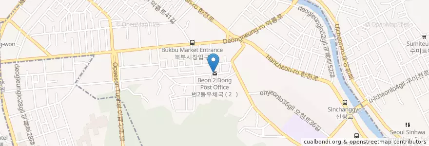 Mapa de ubicacion de 번2동우체국 en 대한민국, 서울, 강북구, 번1동.